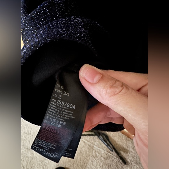 Topshop cocktail dresses navy blue Glitter Sparkle Dress size US2 .New with tag - Picture 9 of 10